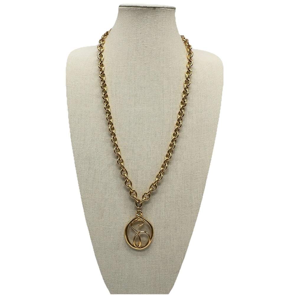 Vintage Givenchy Necklace Long Gold Tone Chain "G" Pendant Runway Modernist 70s - Picture 4 of 16